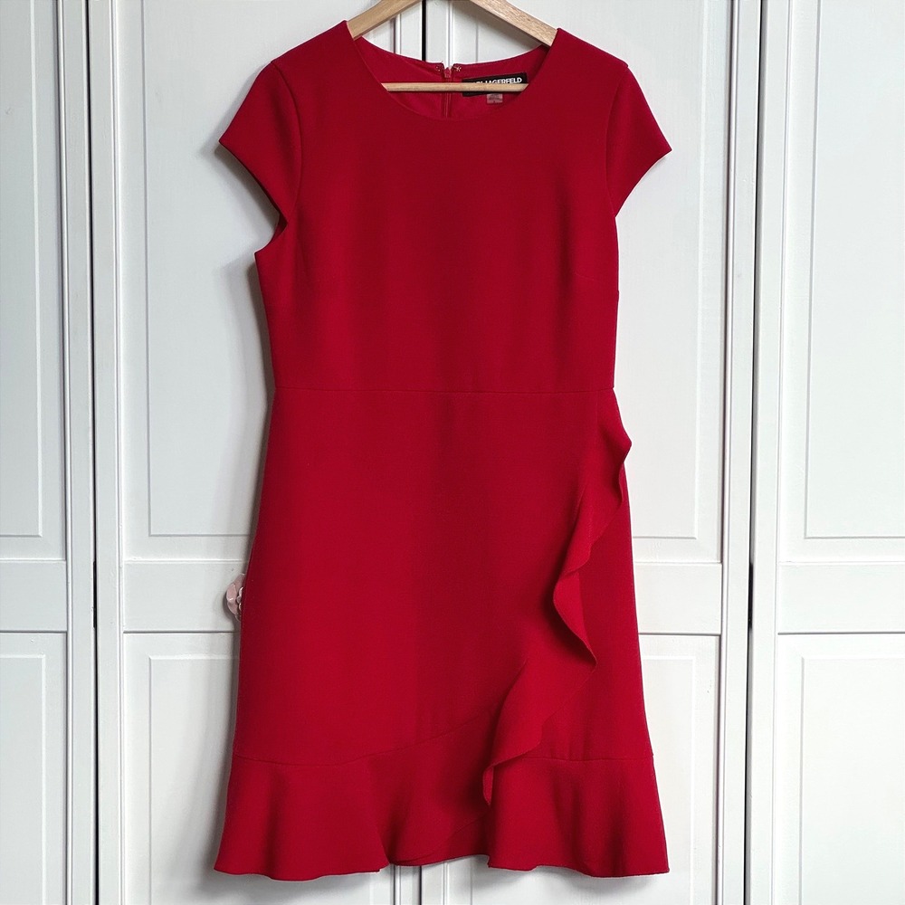 Karl Lagerfeld Paris Red Ruffle Flounce Hem Sheath Dress Size 8